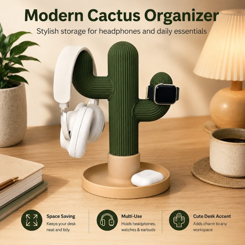 Headphone Stand Desk - Penyangga Headset Minimalis Bentuk Kaktus Multifungsi,